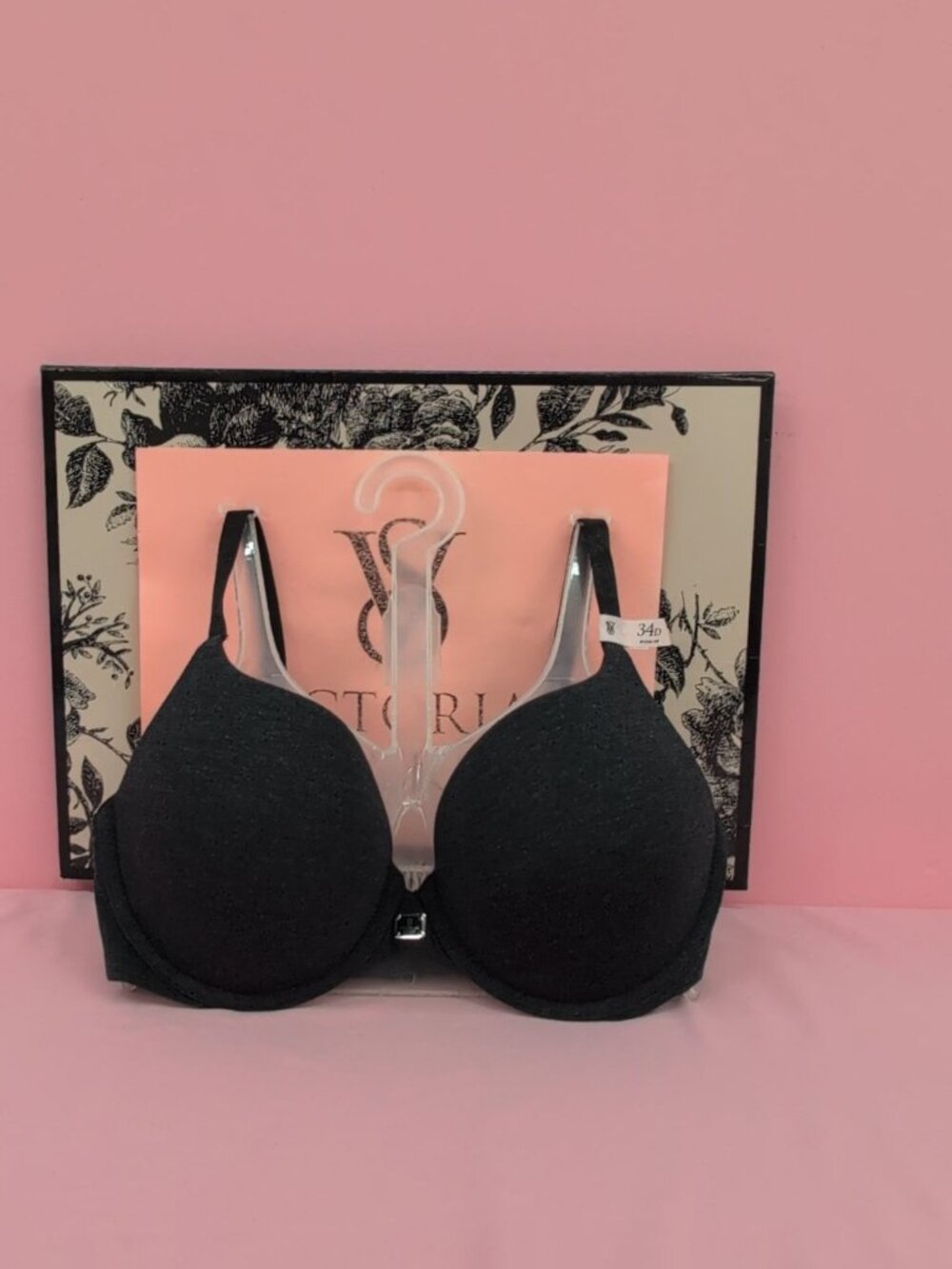 Victoria Secret The T Shirt Cotton Logo Perfect Shape Push Up Bra 34D Black